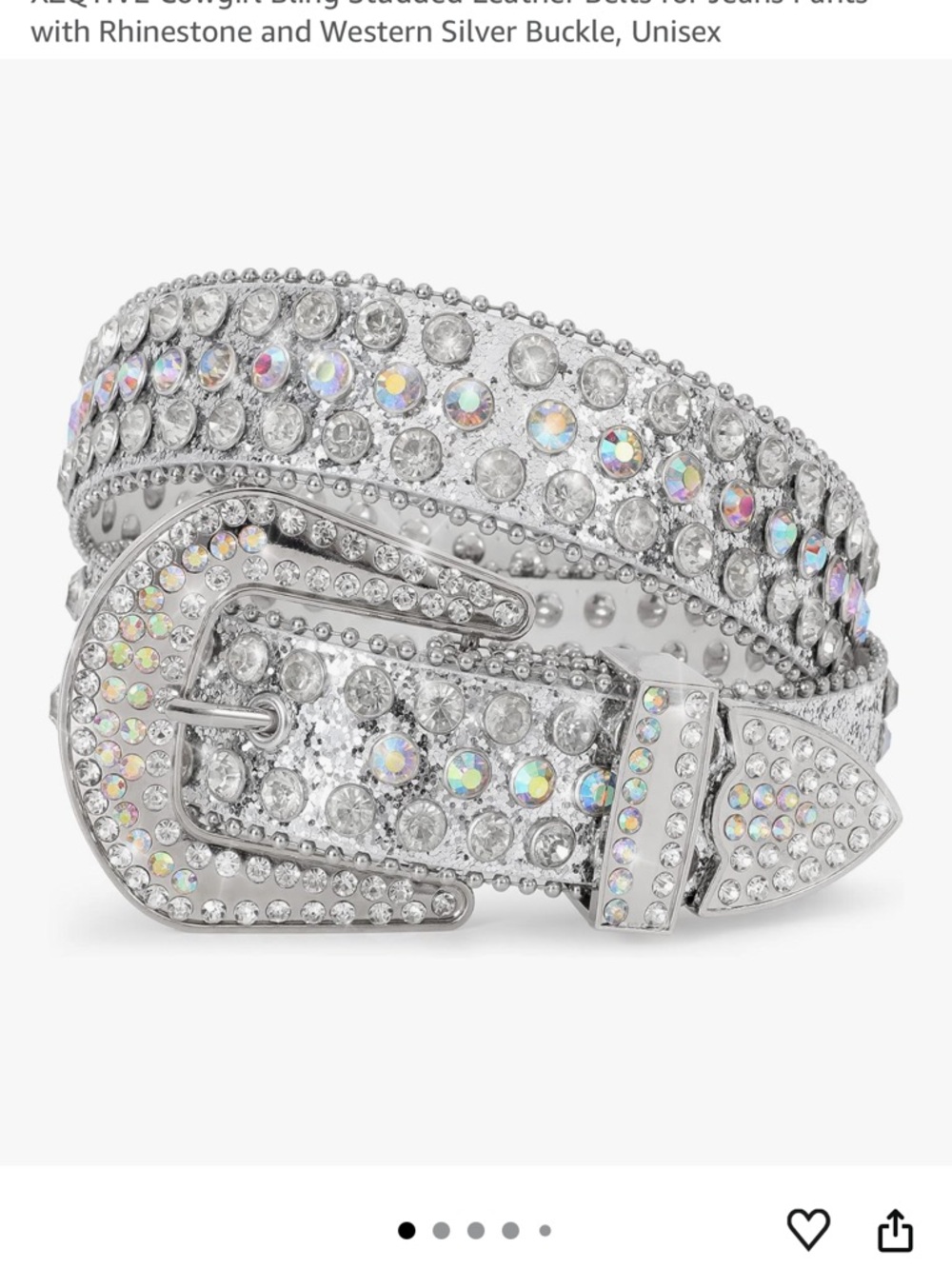 Crystal-Embellished Western Buckle Belt - Silver